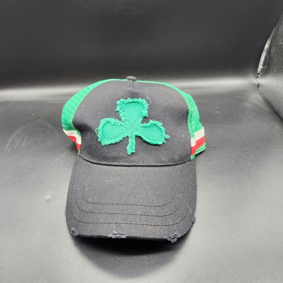 Other - Shamrock Trucker Hat Black Green Mesh Irish Luck St Patricks Day Cap Distressed